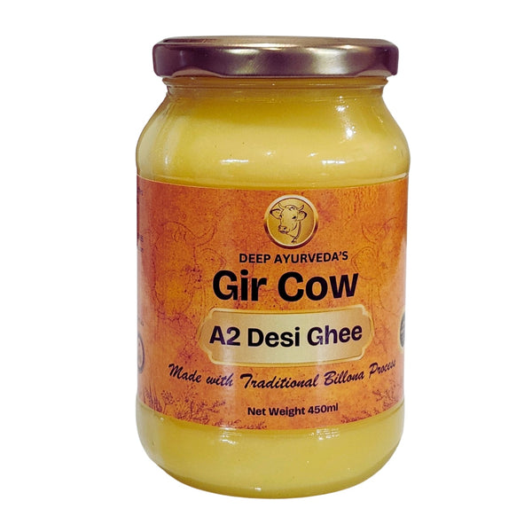 A2 Cow Ghee from GIR Cow | Pure Desi Ghee by Deep Ayurveda | Made with Ancient Bilona method, Curd churned-450ml