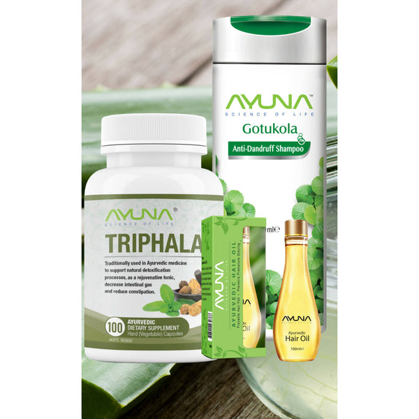 Ayuna | Triphala And Nelibringadhi Oil + Gotukola Shampoo + Gotukola Conditioner | For Hair Wellness